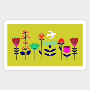 Scandinavian flowers with soaring bird Sticker